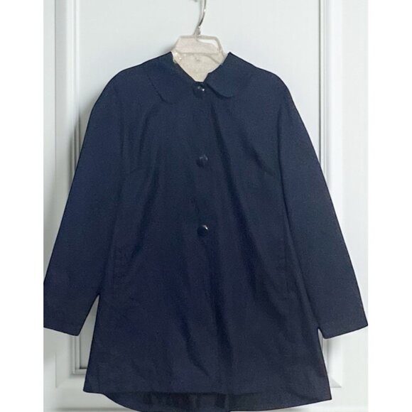 Kate Spade Swing Trench Coat Jacket Blue Large Button Snaps No Hood - Picture 1 of 8
